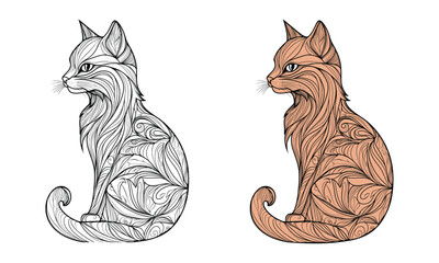 Cat silhouette mandala editable Vector illustration
