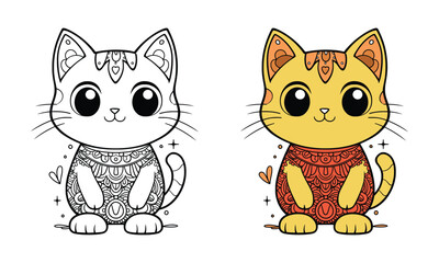 Black and Coloring cat mandala for coloring book, gatto mandala in bianco e nero vettoriale editable Vector illustration