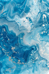 Obraz premium Abstract blue and pearl white glitter watercolor marble texture with alcohol ink