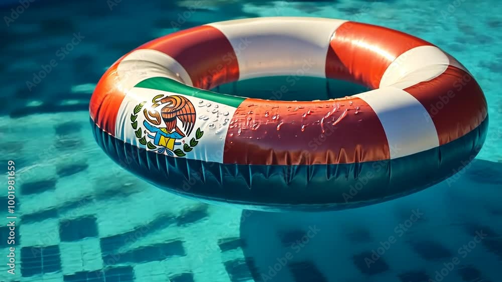 Poster colorful inflatable pool float representing mexico in clear water generative ai