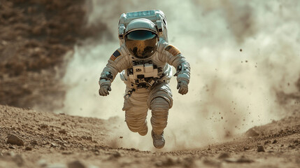 宇航员在外太空奔跑