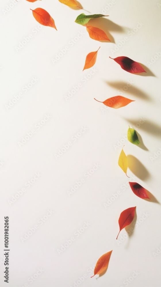 Poster minimalist autumn leaves in globe shape on white background – conceptual autumn art with negative sp