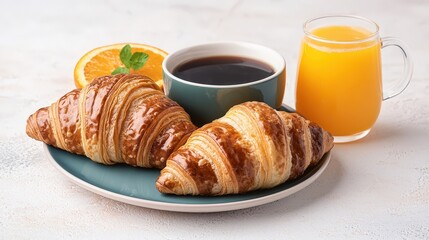 Delicious Continental Breakfast with Croissants  Coffee  and Orange Juice