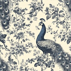 Naklejka premium Elegant Peacock with Floral Pattern Design Background