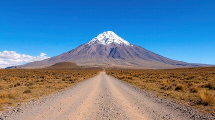 Scenic Mountain Road Leading to Snow Capped Peak in Andes Landscape