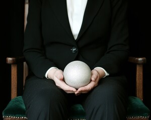 Elegant Minimalist Christmas Portrait with Metallic Ornament - Studio Fashion