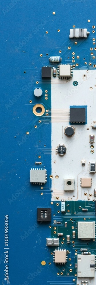 Aufkleber macro shot of electronic circuit board with components on blue and white background