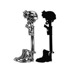 Vector Illustration of A pair of boots and a gun on a stick.