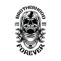 Vector Illustration of A black and white image of a skull with the words brotherhood forever written
