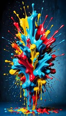 Vivid paint splashes create an artistic explosion against a dark background in a vibrant display of colors and creativity. Generative AI