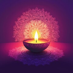 Lit candle on mandala