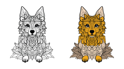 Dog mandala Coloring page for adult editable vector illustration