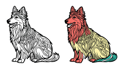 Dog mandala Coloring page for adult editable vector illustration design
