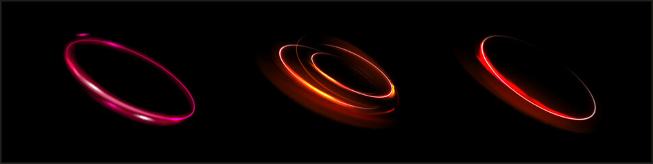 Light red Twirl. Red line curve light effect. Glowing red circle. Red light trail, vortex, wave speed, trace line twirl pedestal