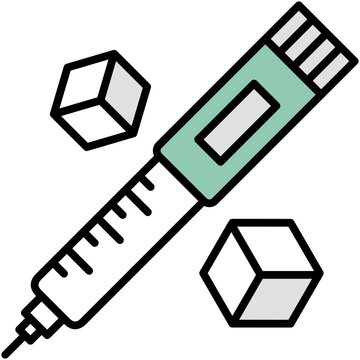 Insulin Pen Icon. Glucagon Injector Tool Pictogram Graphic Illustration. Isolated Simple Filled Line Icon For Infographic, App and Web Button.