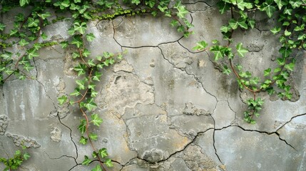 Naklejka premium Cracked Wall with Green Ivy Vines Background