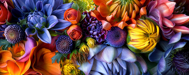 colorful flower petals, close up of flowers bouquet, beautiful overlapping shapes and colors, realistic and highly detailed in high res