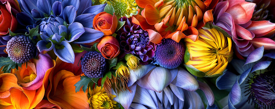 colorful flower petals, close up of flowers bouquet, beautiful overlapping shapes and colors, realistic and highly detailed in high res