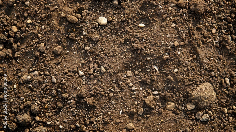 Poster close-up view of soil with various rocks and pebbles