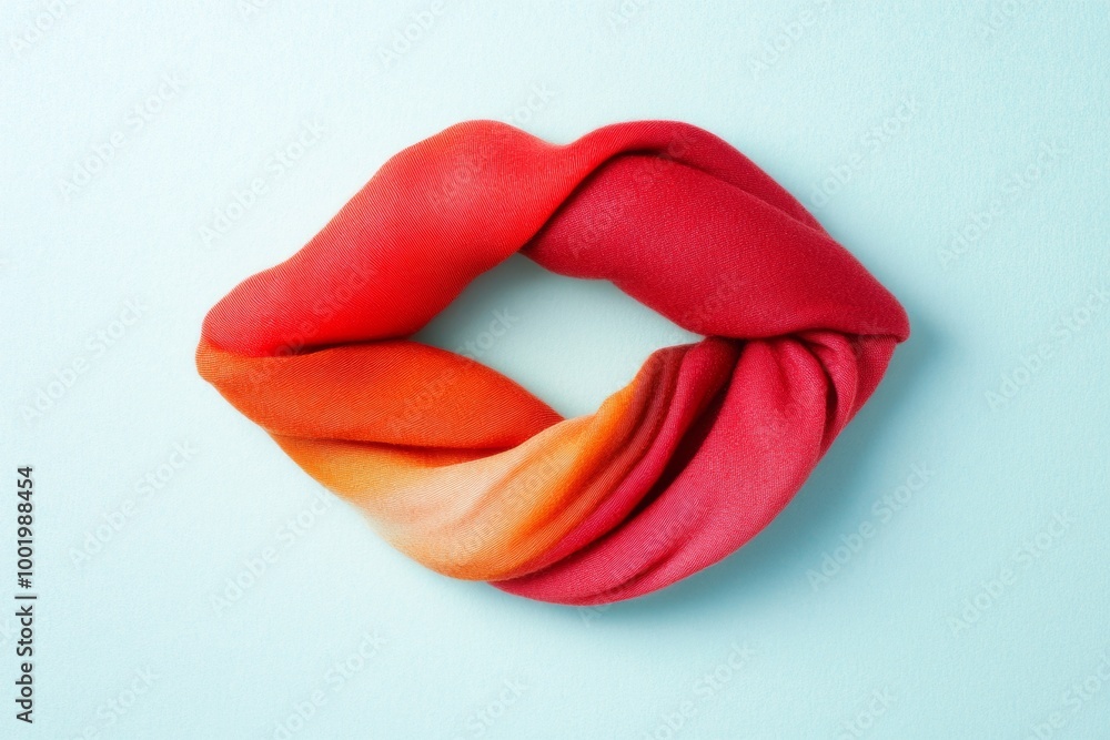 Poster minimalist graph of vivid scarf folded into lips on clean background