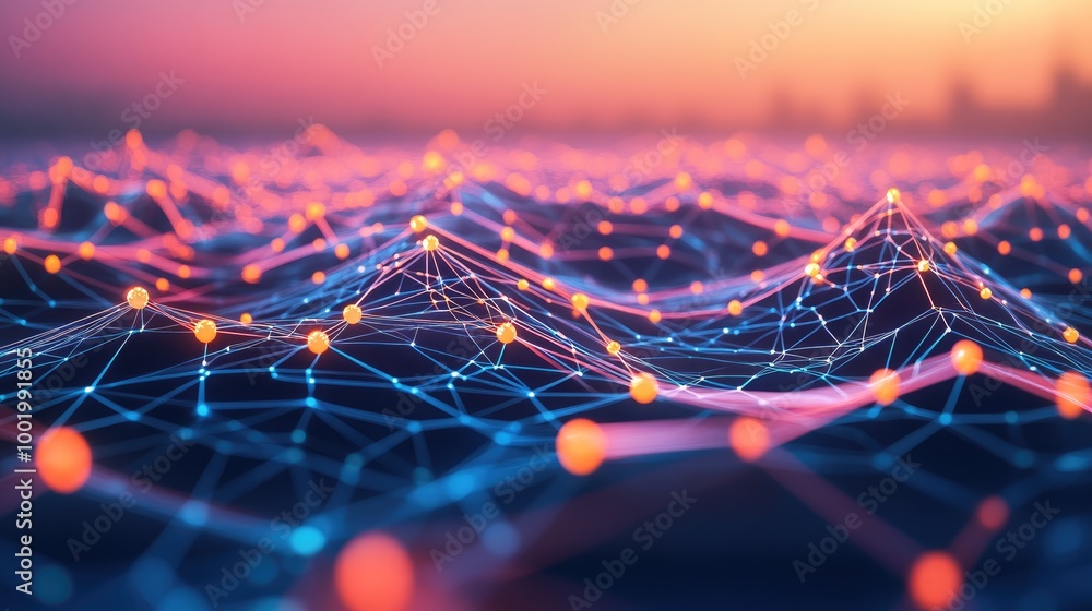 Aufkleber abstract network of nodes and lines, illustrating the interconnected web of technological evolution.