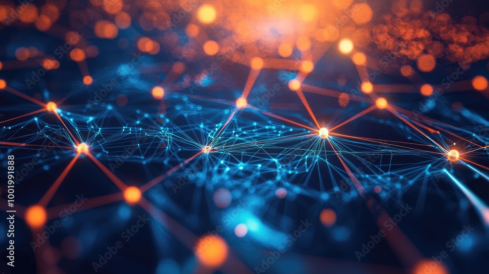 Aufkleber abstract network of nodes and lines, illustrating the interconnected web of technological evolution.