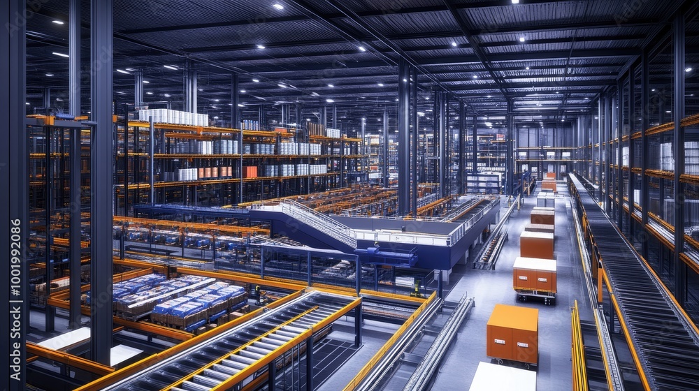 Poster advanced logistics hub with automated systems for efficient inventory and shipment management