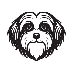 Havanese Dog Face Clipart Design - Dog Face Logo - Havanese Vector illustration in black and white
