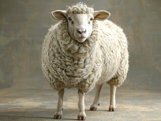 Fototapeta premium Close-Up Portrait of a Fluffy White Sheep