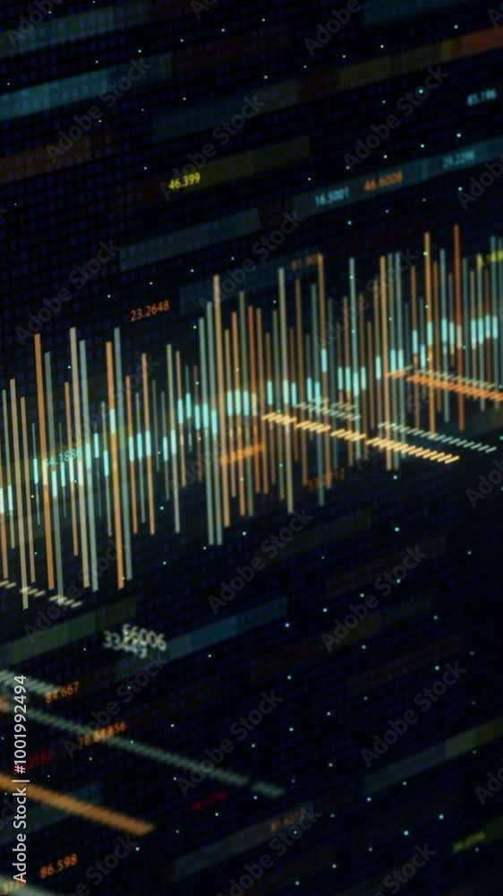 Poster abstract animation of digital 3d financial chart showing the rise and falling value of the global st