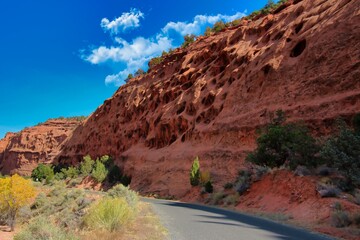 Fall Driving on Burr Trail Road in the Grand Staircase-Escalante National Monument in Utah.