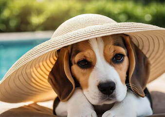 a dog wearing hat
