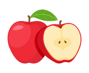 whole and half sliced red apple vector illustration, healthy sweet fruits