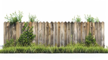 Fototapeta premium Wooden Fence with Grass and Plants in Background