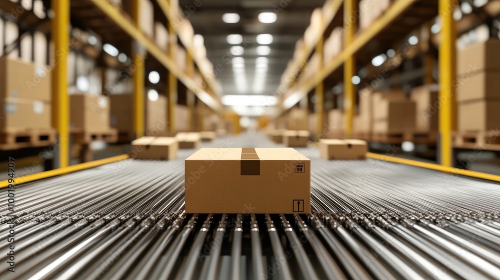 Poster automated sorting system in a warehouse handling packages with precision and speed
