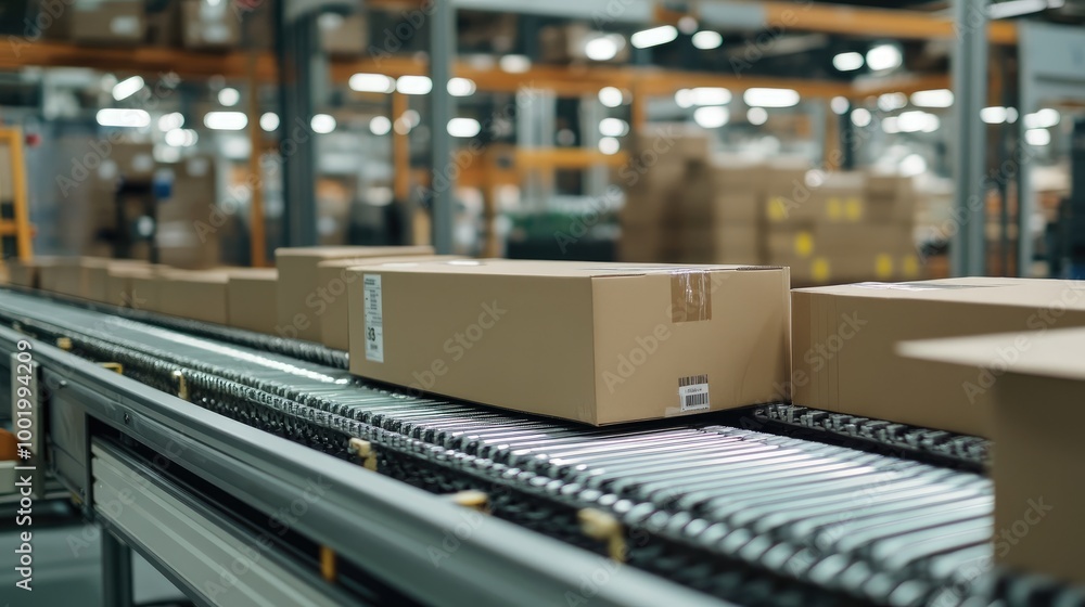 Poster automated sorting system in a warehouse handling packages with precision and speed