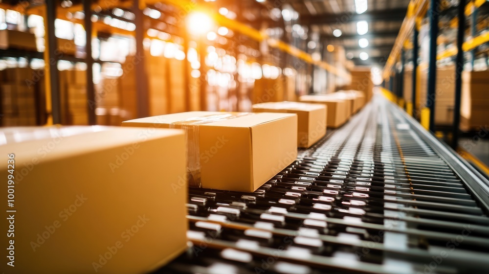 Poster automated sorting system in a warehouse handling packages with precision and speed