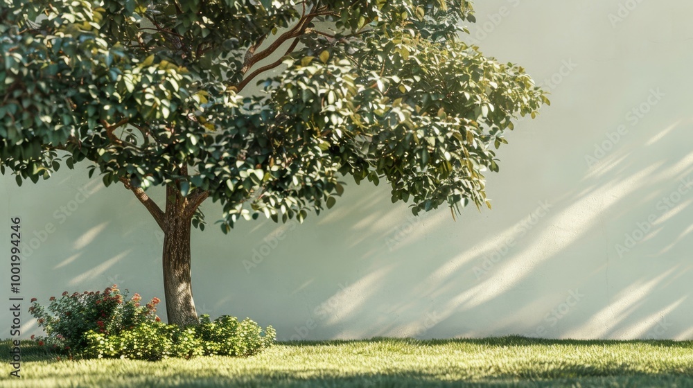 Sticker Lush Green Tree by a Wall in Soft Light