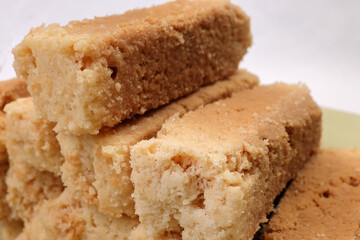Traditional Indian Milk Cake Alwar Ka Mawa dry flaky biscuit like sweet treat
