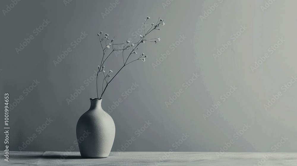 Sticker Minimalist Vase with Flowers on Table