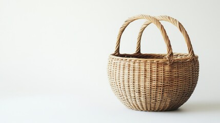 Wicker basket with handles on white background