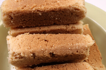 Traditional Indian Milk Cake Alwar Ka Mawa dry flaky biscuit like sweet treat