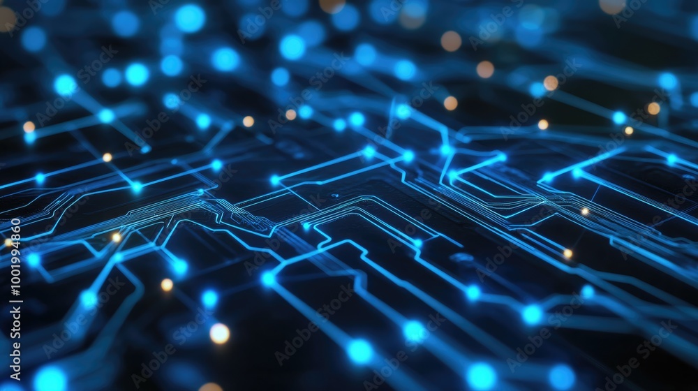 Poster circuit board design with nodes and connections, illustrating the intricate web of modern technology