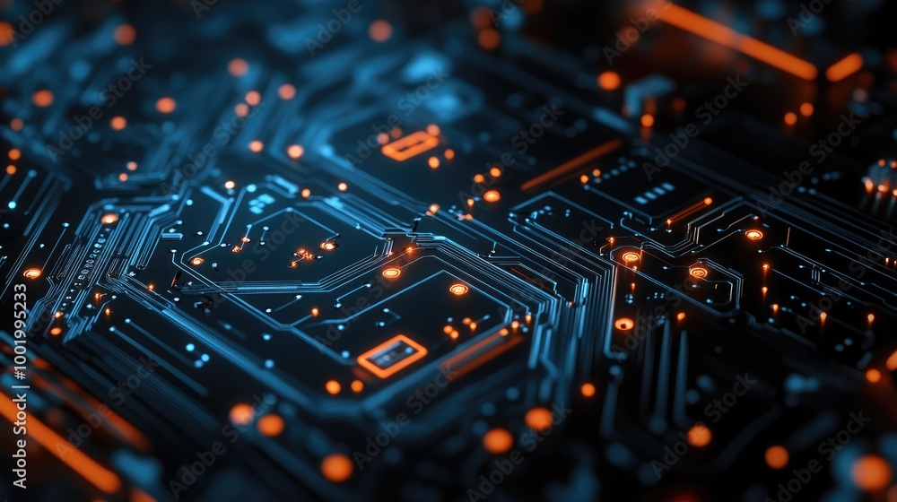 Poster circuit board design with nodes and connections, showcasing the interconnected nature of digital sys