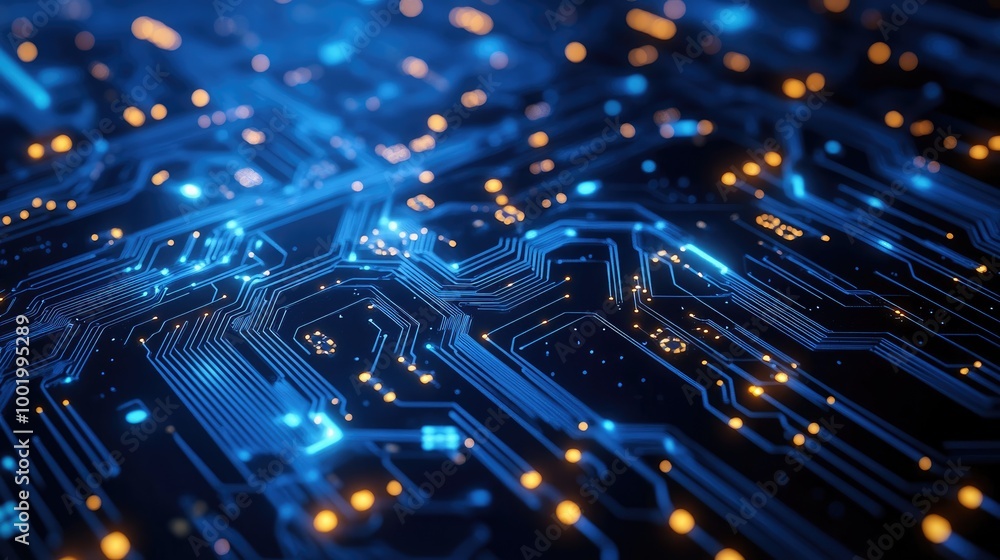 Aufkleber circuit board design with nodes and connections, showcasing the interconnected nature of digital sys