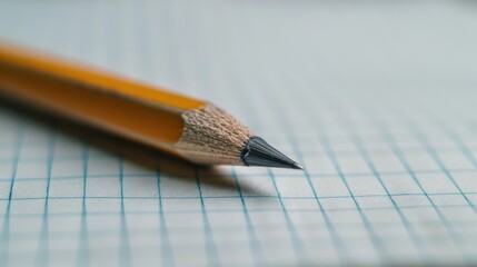 Close-up of Yellow Pencil on Graph Paper Background