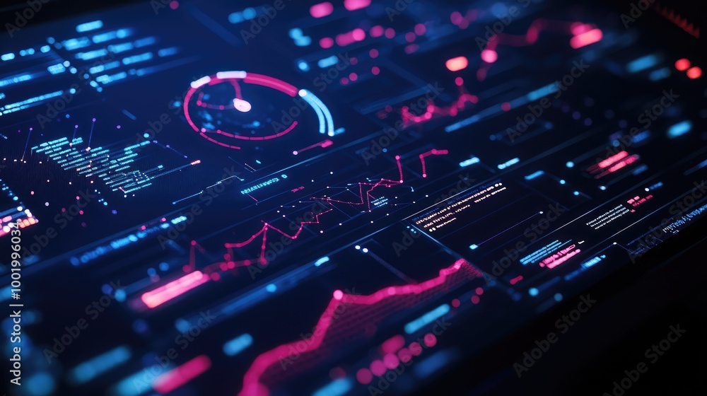 Poster Close-up of a logistics dashboard with real-time tracking data and analytics, emphasizing tech-driven management