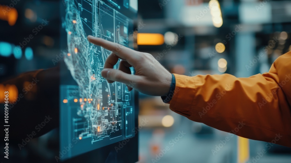 Poster close-up of a logistics manager using a digital interface to monitor delivery schedules and optimize