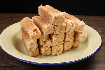 Traditional Indian Milk Cake Alwar Ka Mawa dry flaky biscuit like sweet treat