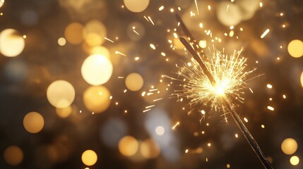 2025, New Year, close-up of sparklers glowing brightly bokeh lights in the background